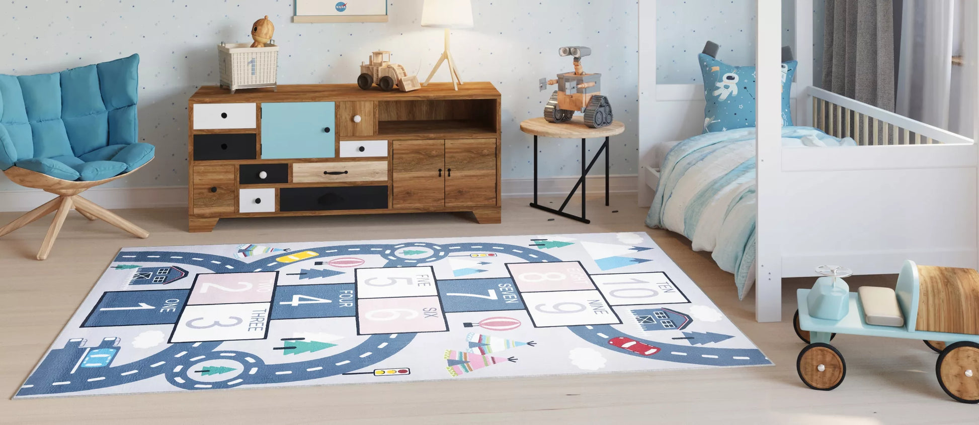 Kilimas FLANNEL 200x300 Spausdintas Vaikams Neslidus Madingas Žaidimams
