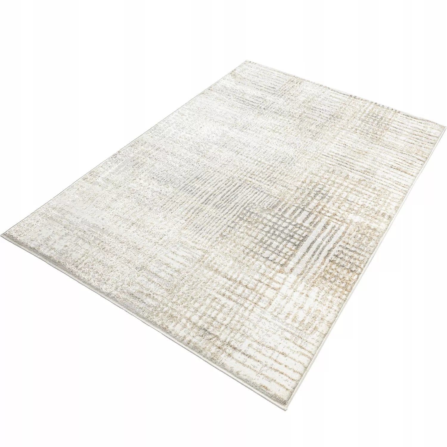 Svetainės kilimas 120x170cm Modernus Glamour Minkštas Madingas Šluostytas smėlio spalvos