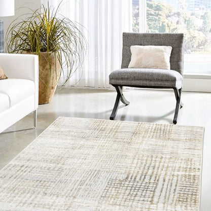 Svetainės kilimas 120x170cm Modernus Glamour Minkštas Madingas Šluostytas smėlio spalvos