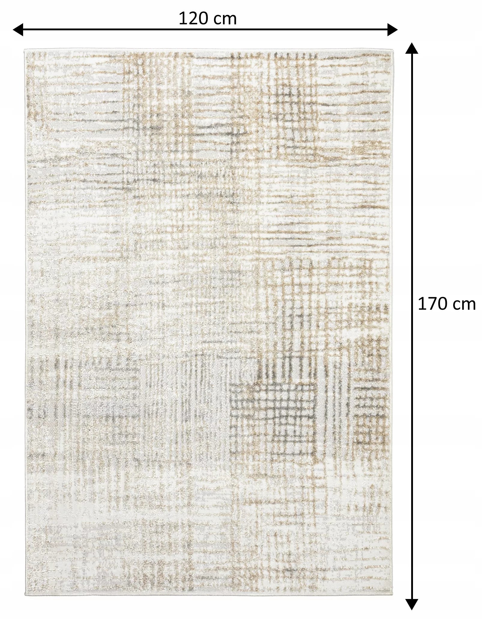 Svetainės kilimas 120x170cm Modernus Glamour Minkštas Madingas Šluostytas smėlio spalvos