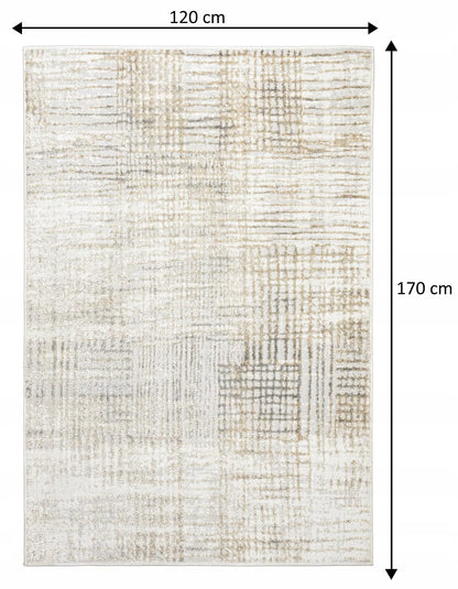 Svetainės kilimas 120x170cm Modernus Glamour Minkštas Madingas Šluostytas smėlio spalvos