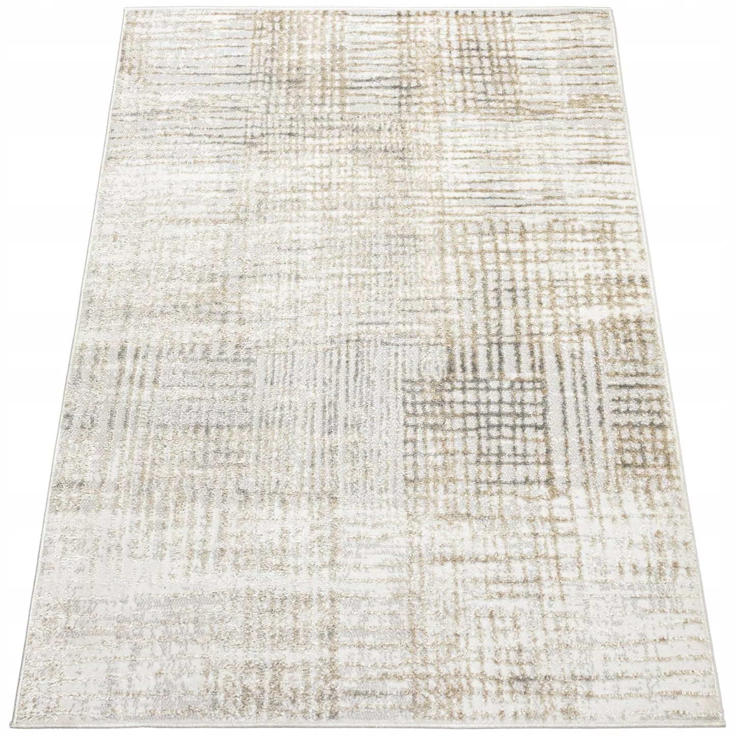 Svetainės kilimas 120x170cm Modernus Glamour Minkštas Madingas Šluostytas smėlio spalvos