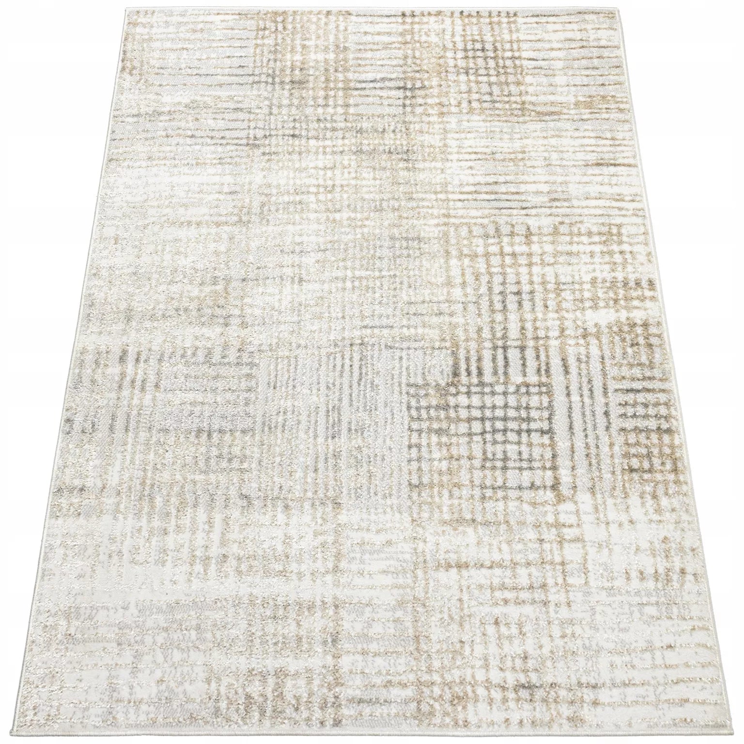 Svetainės kilimas 120x170cm Modernus Glamour Minkštas Madingas Šluostytas smėlio spalvos