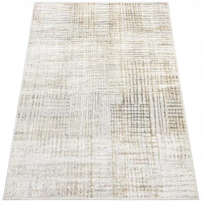 Svetainės kilimas 120x170cm Modernus Glamour Minkštas Madingas Šluostytas smėlio spalvos