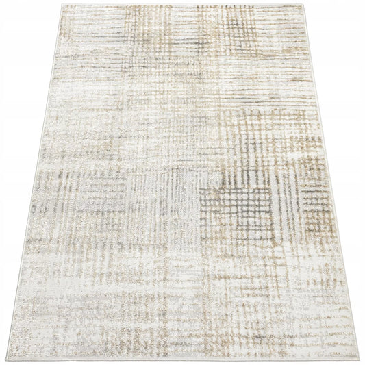 Svetainės kilimas 120x170cm Modernus Glamour Minkštas Madingas Šluostytas smėlio spalvos