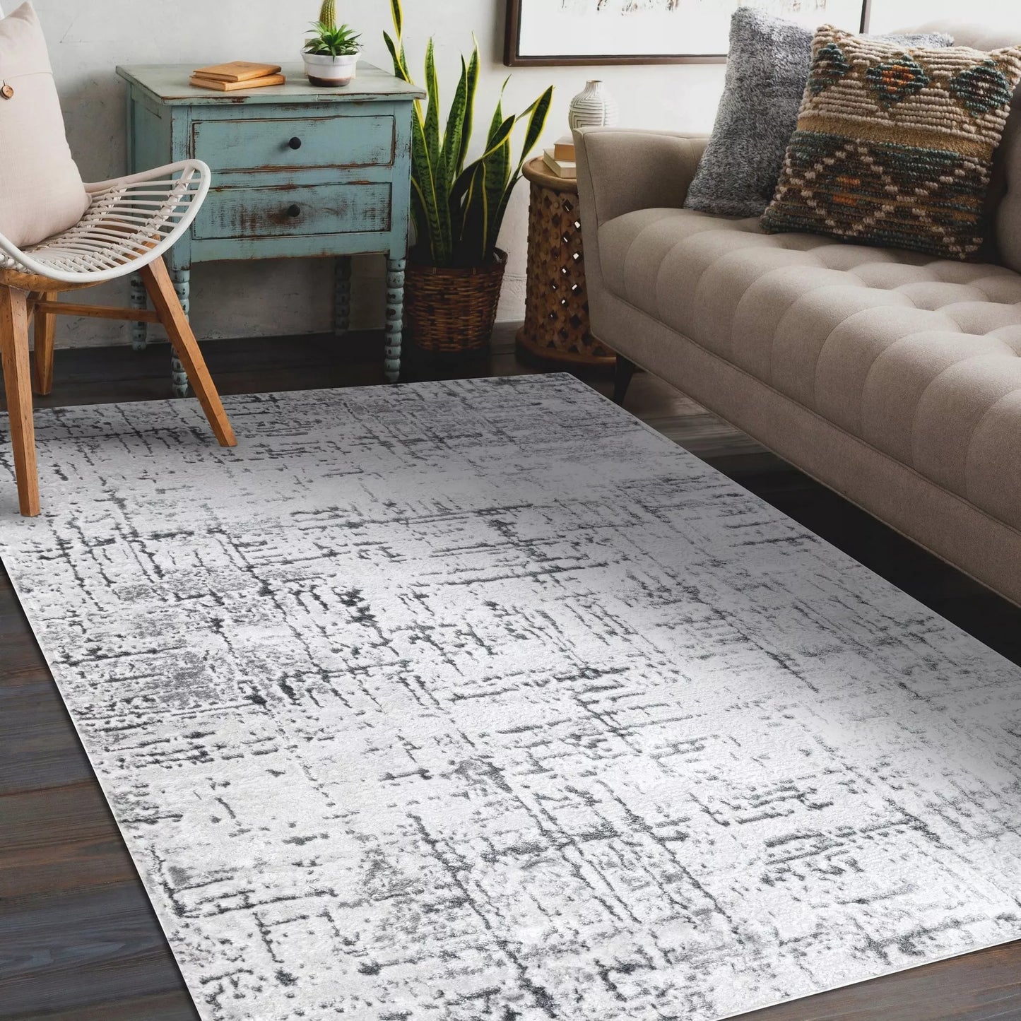 Modernus kilimas "Linie vintage" pilkos spalvos, struktūrinis, svetainei, 180x270 cm