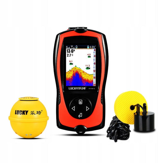 Belaidis žvejybinis echolotas LUCKY 100m su pavojaus signalu, skirtas žvejybiniams laiveliams