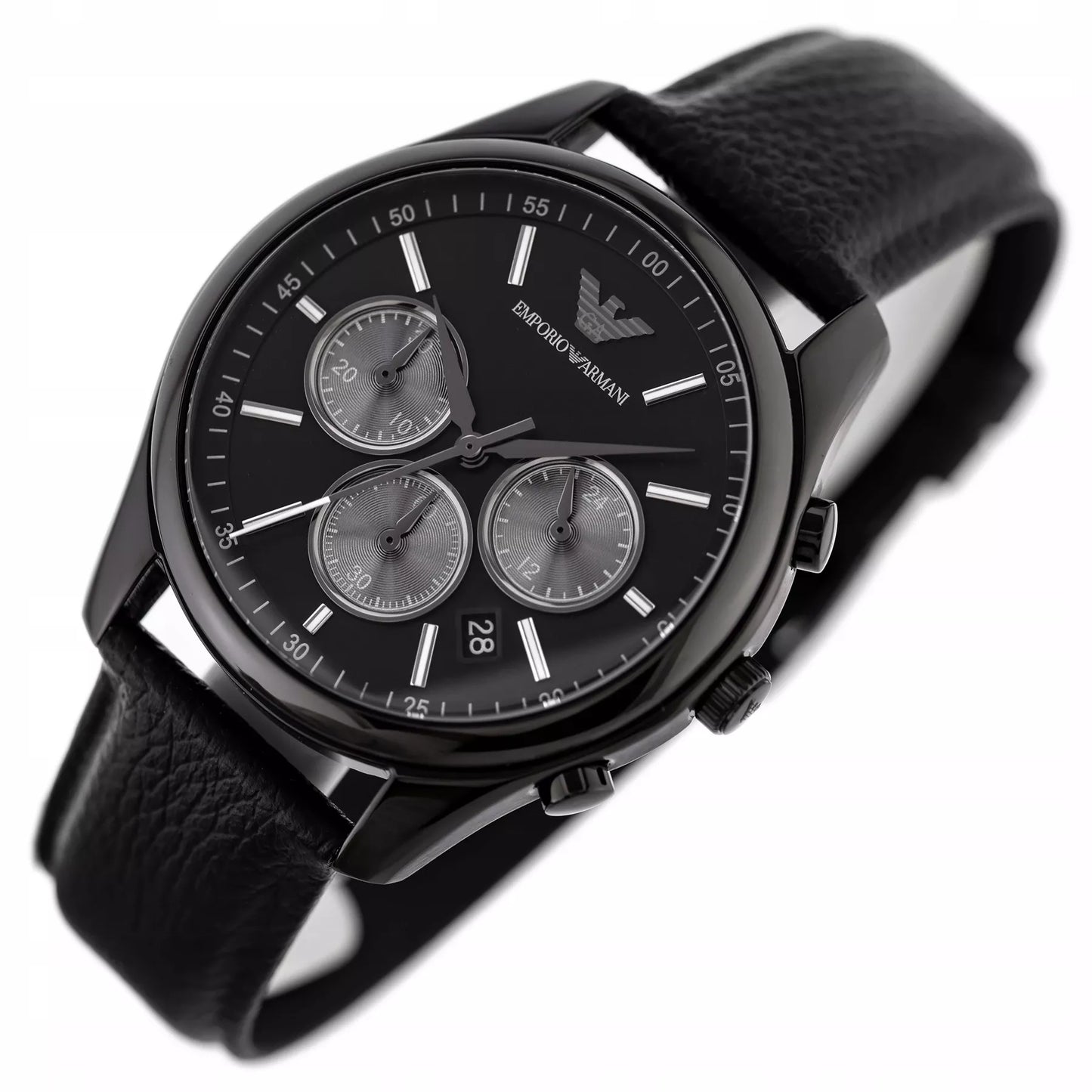 ELEGANTIŠKAS JUODAS VYRIŠKO LAIKRODŽIO EMPORIO ARMANI AR11583 ANTONIO + DĖŽUTĖ