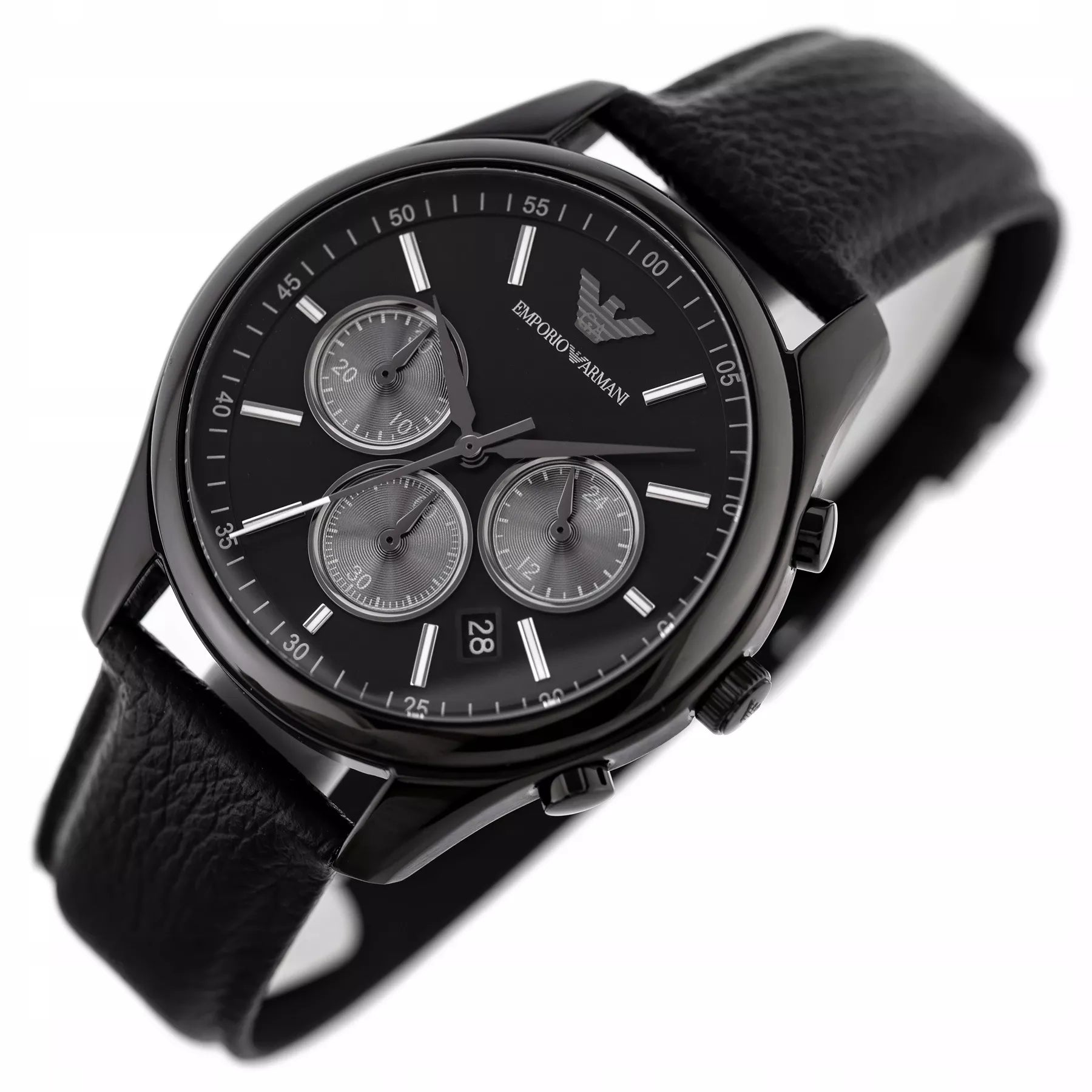 ELEGANTIŠKAS JUODAS VYRIŠKO LAIKRODŽIO EMPORIO ARMANI AR11583 ANTONIO + DĖŽUTĖ