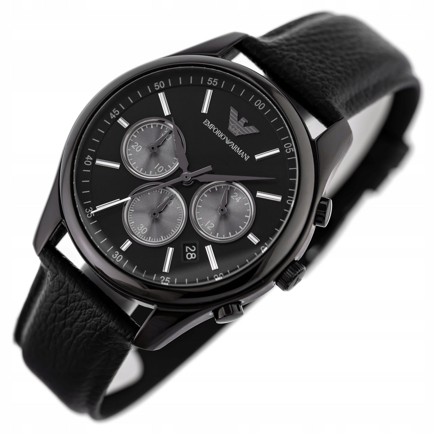 ELEGANTIŠKAS JUODAS VYRIŠKO LAIKRODŽIO EMPORIO ARMANI AR11583 ANTONIO + DĖŽUTĖ