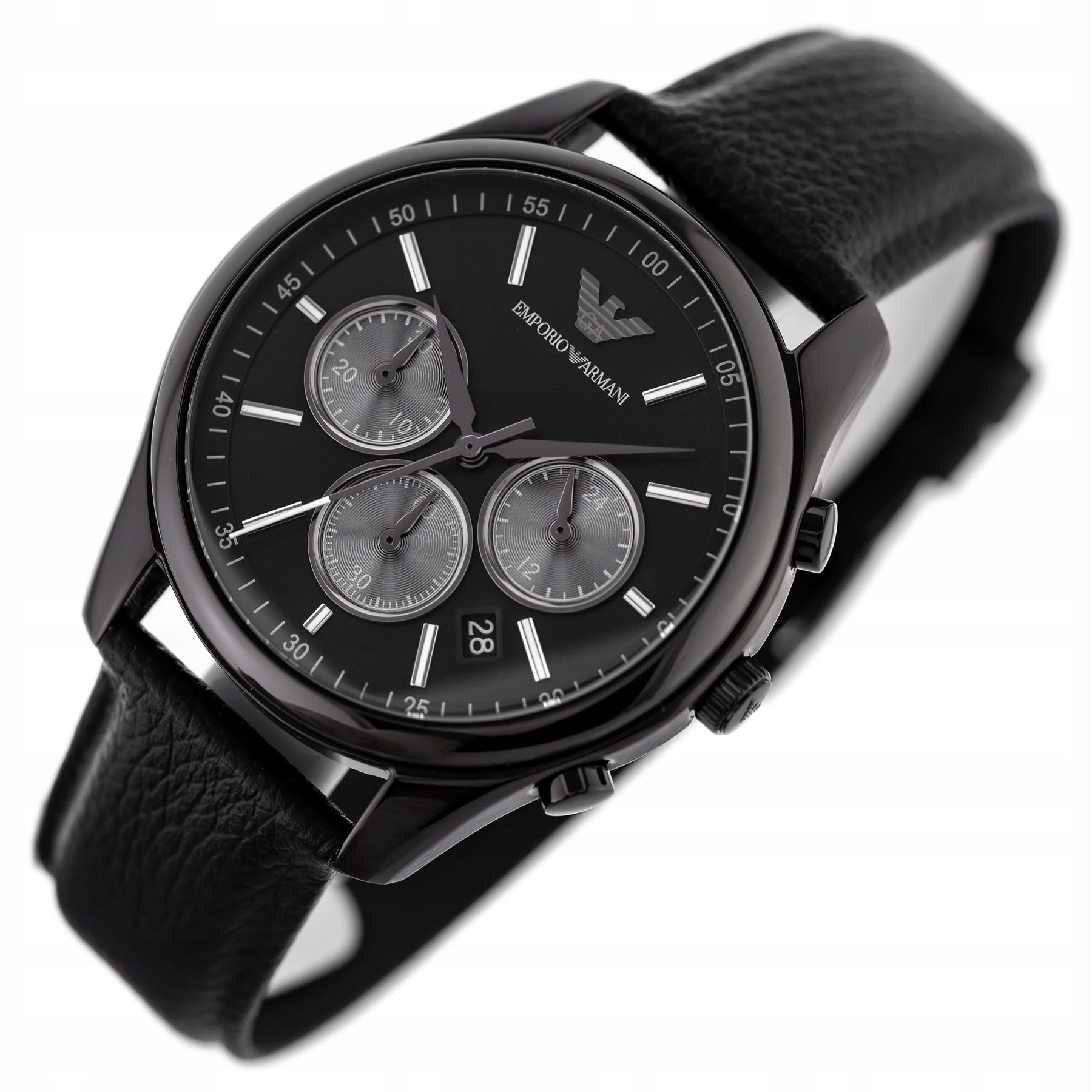 ELEGANTIŠKAS JUODAS VYRIŠKO LAIKRODŽIO EMPORIO ARMANI AR11583 ANTONIO + DĖŽUTĖ