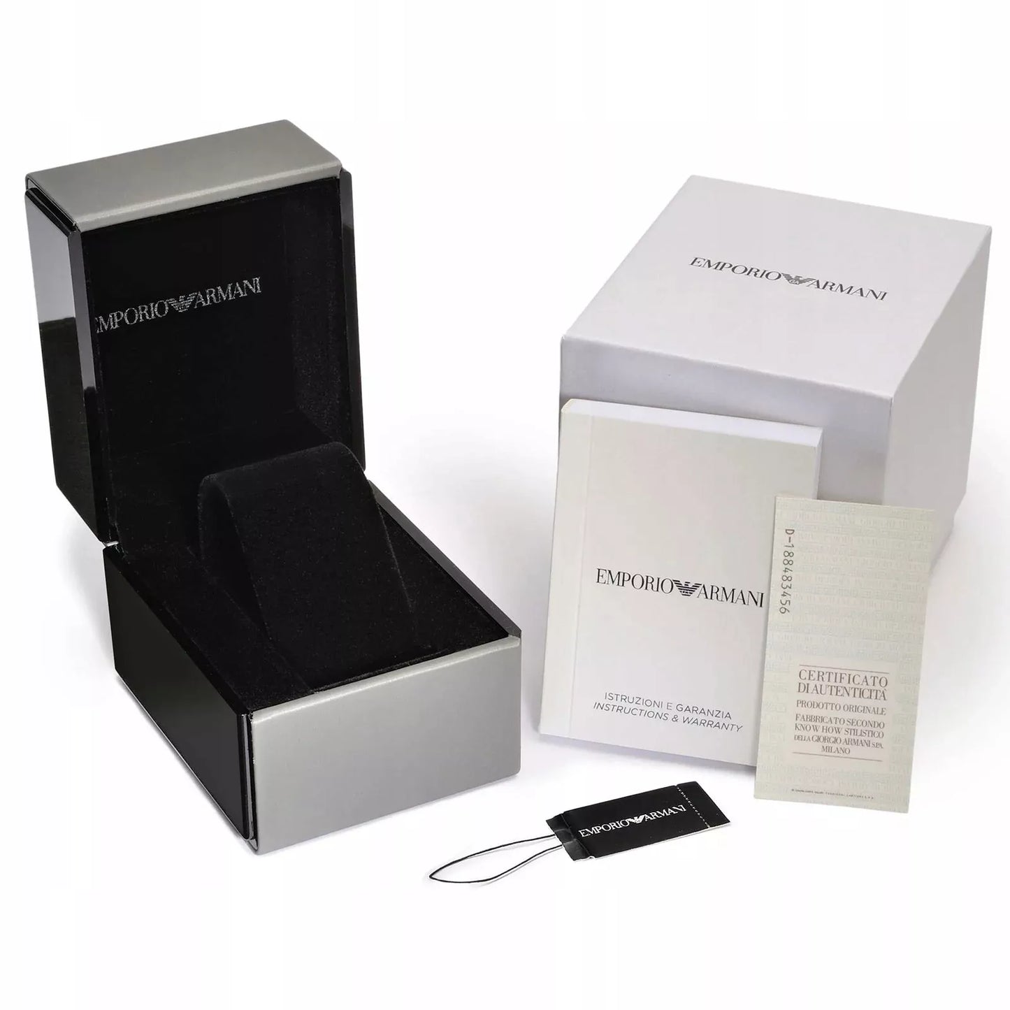 ELEGANTIŠKAS JUODAS VYRIŠKO LAIKRODŽIO EMPORIO ARMANI AR11583 ANTONIO + DĖŽUTĖ
