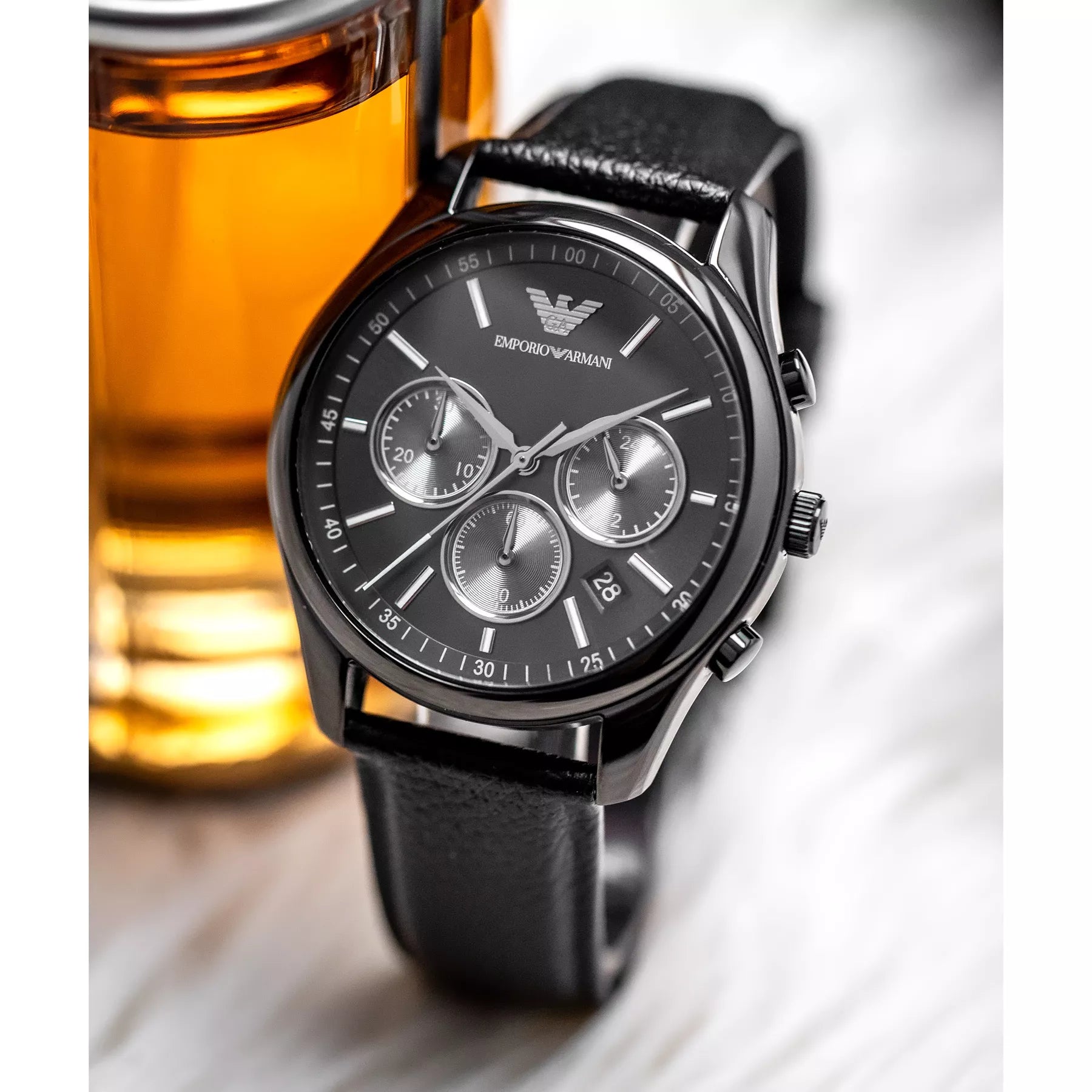 ELEGANTIŠKAS JUODAS VYRIŠKO LAIKRODŽIO EMPORIO ARMANI AR11583 ANTONIO + DĖŽUTĖ
