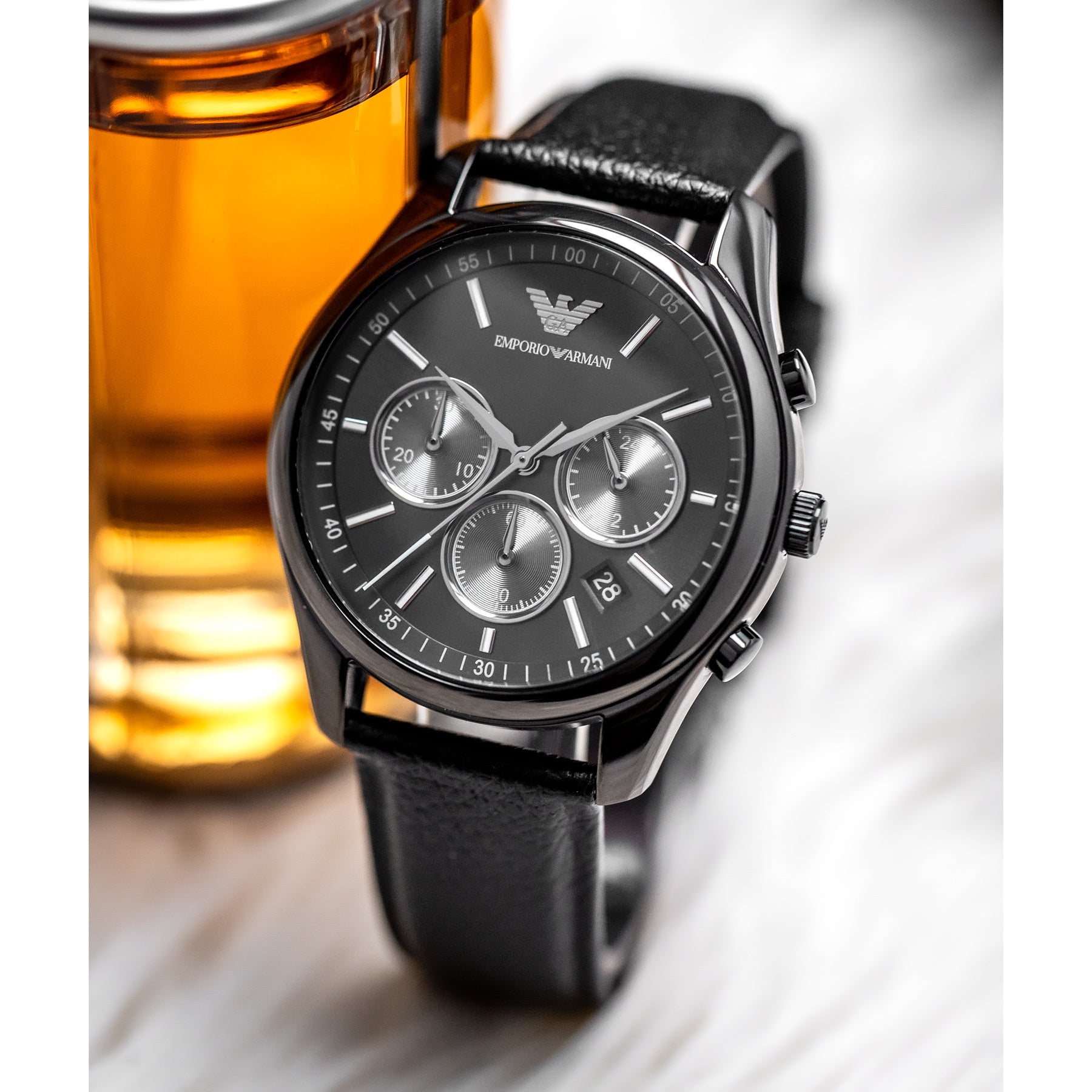 ELEGANTIŠKAS JUODAS VYRIŠKO LAIKRODŽIO EMPORIO ARMANI AR11583 ANTONIO + DĖŽUTĖ