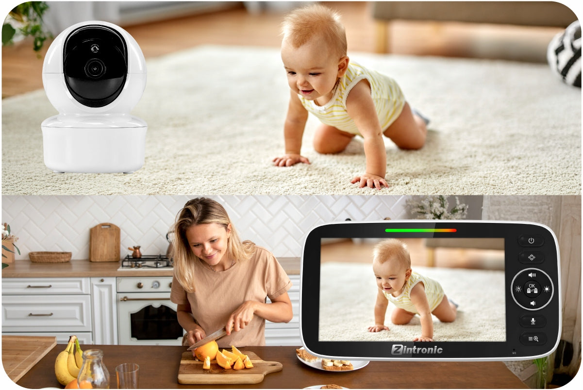 Elektroninė sukama kūdikio auklė "Baby Monitor" 5" kamera + ekranas tiesioginei peržiūrai