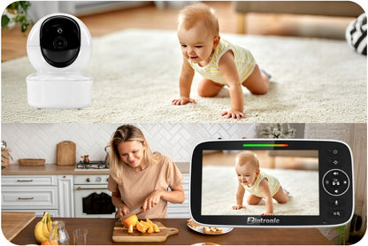 Elektroninė sukama kūdikio auklė "Baby Monitor" 5" kamera + ekranas tiesioginei peržiūrai