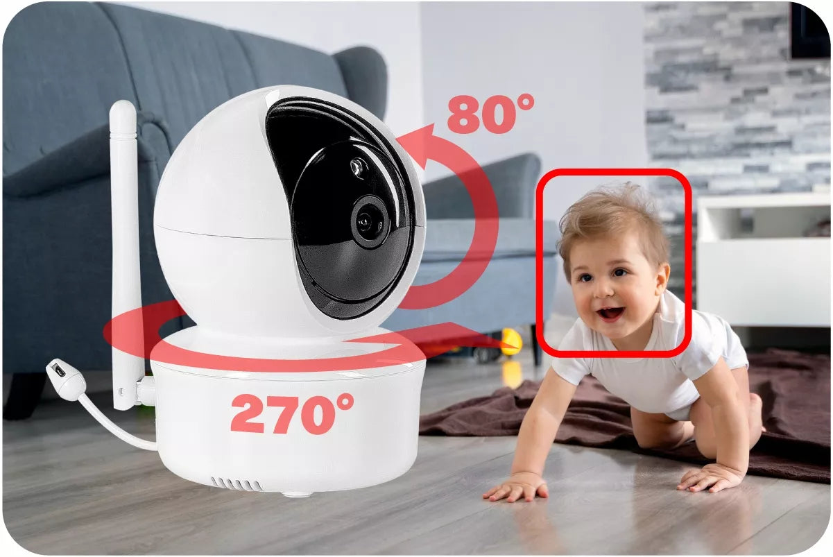 Elektroninė sukama kūdikio auklė "Baby Monitor" 5" kamera + ekranas tiesioginei peržiūrai