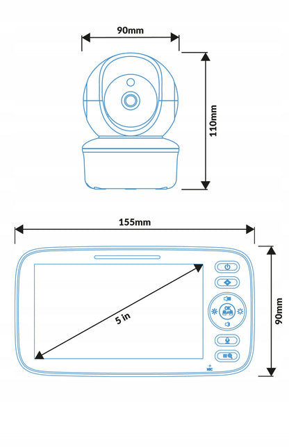 Elektroninė sukama kūdikio auklė "Baby Monitor" 5" kamera + ekranas tiesioginei peržiūrai
