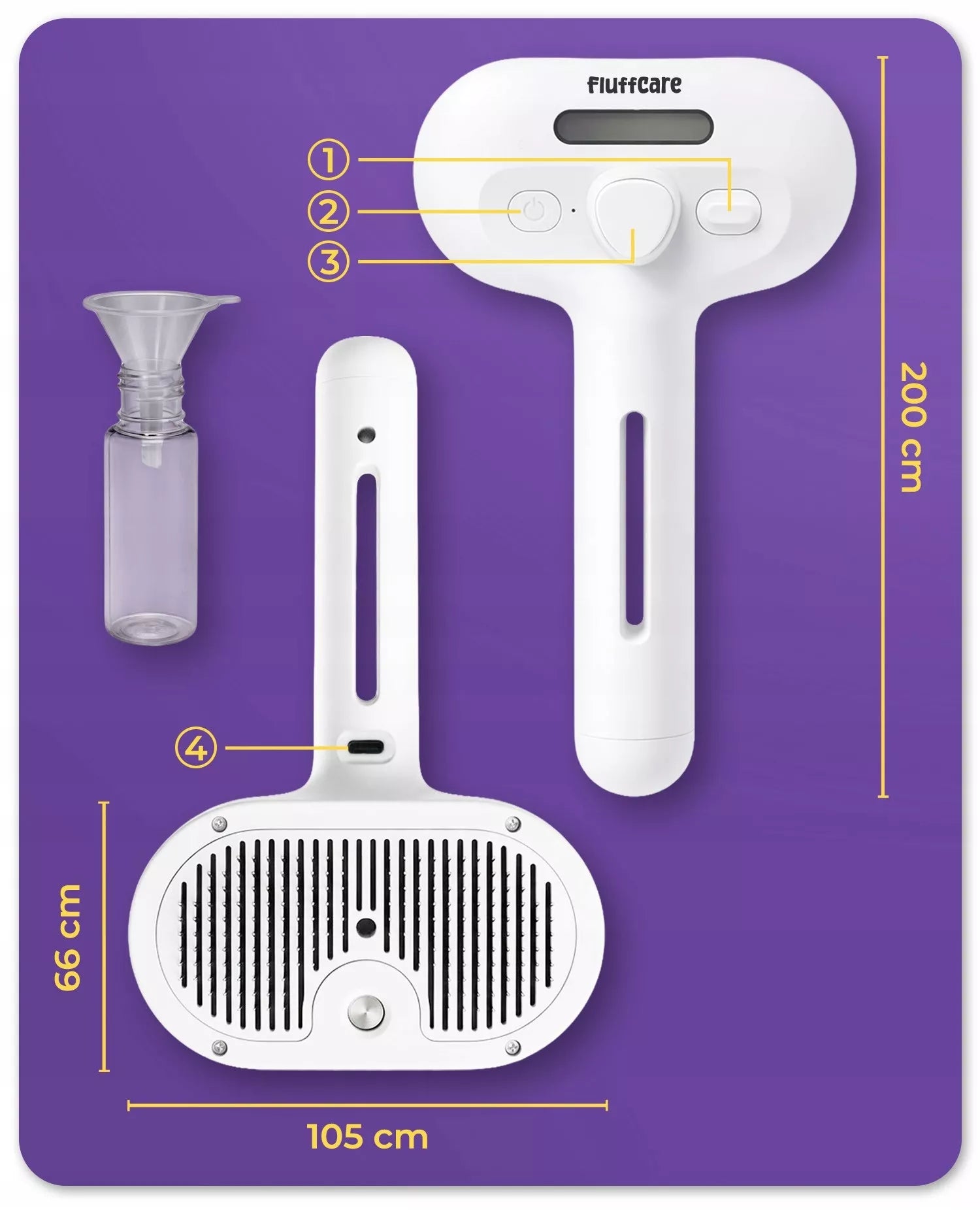 Elektrinis garų šepetys šunų ir kačių kailio priežiūrai, savaime išsivalantis