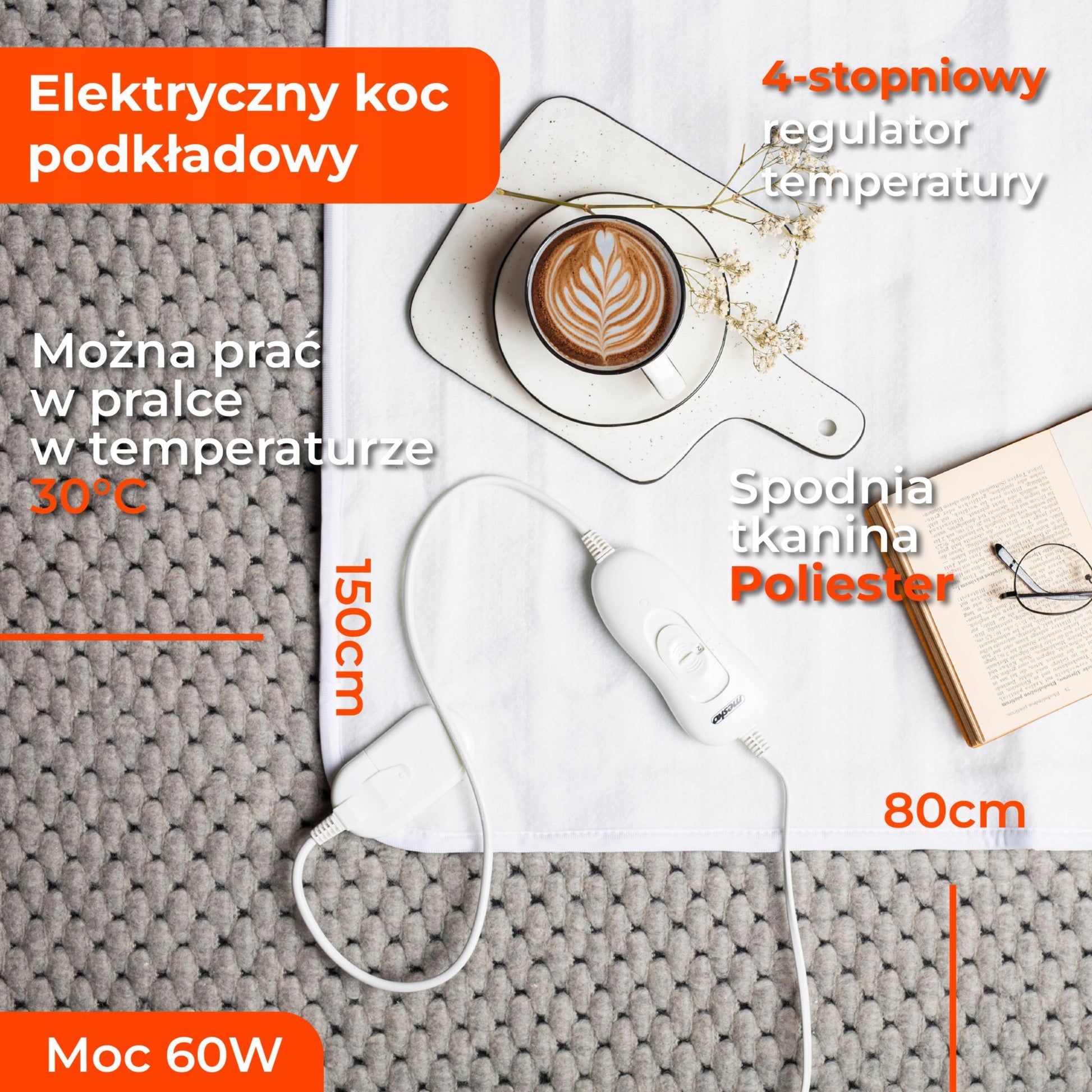 Elektrinė pakloto antklodė laikmatis 80x150cm LCD reguliuojama Skalbiama