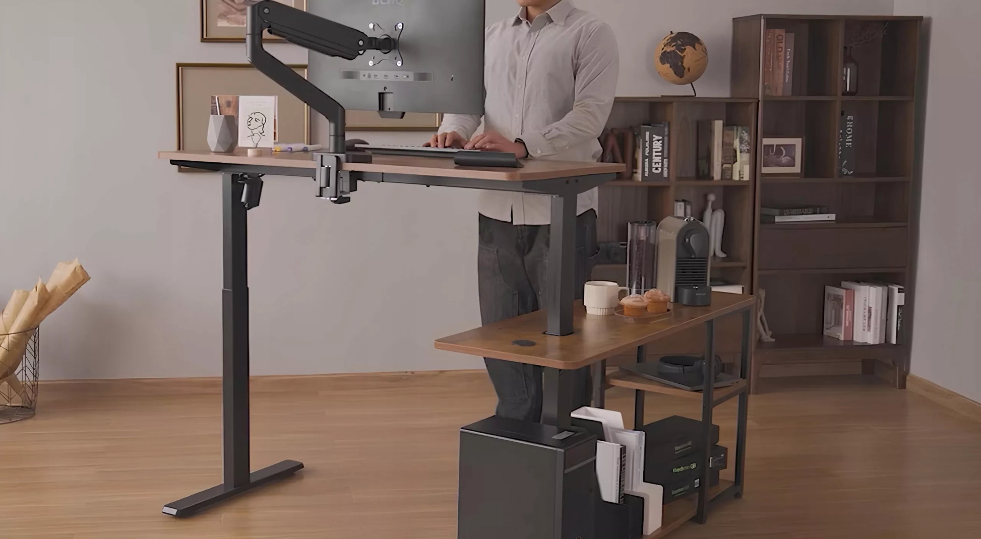 Ergonomiškas DIDELIS elektrinis baltas stalas LORIS