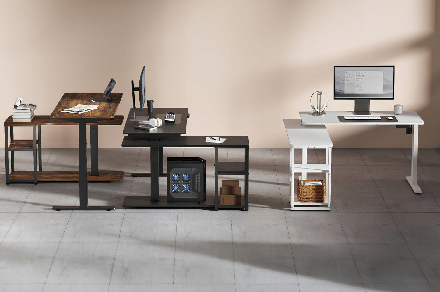 Ergonomiškas DIDELIS elektrinis baltas stalas LORIS