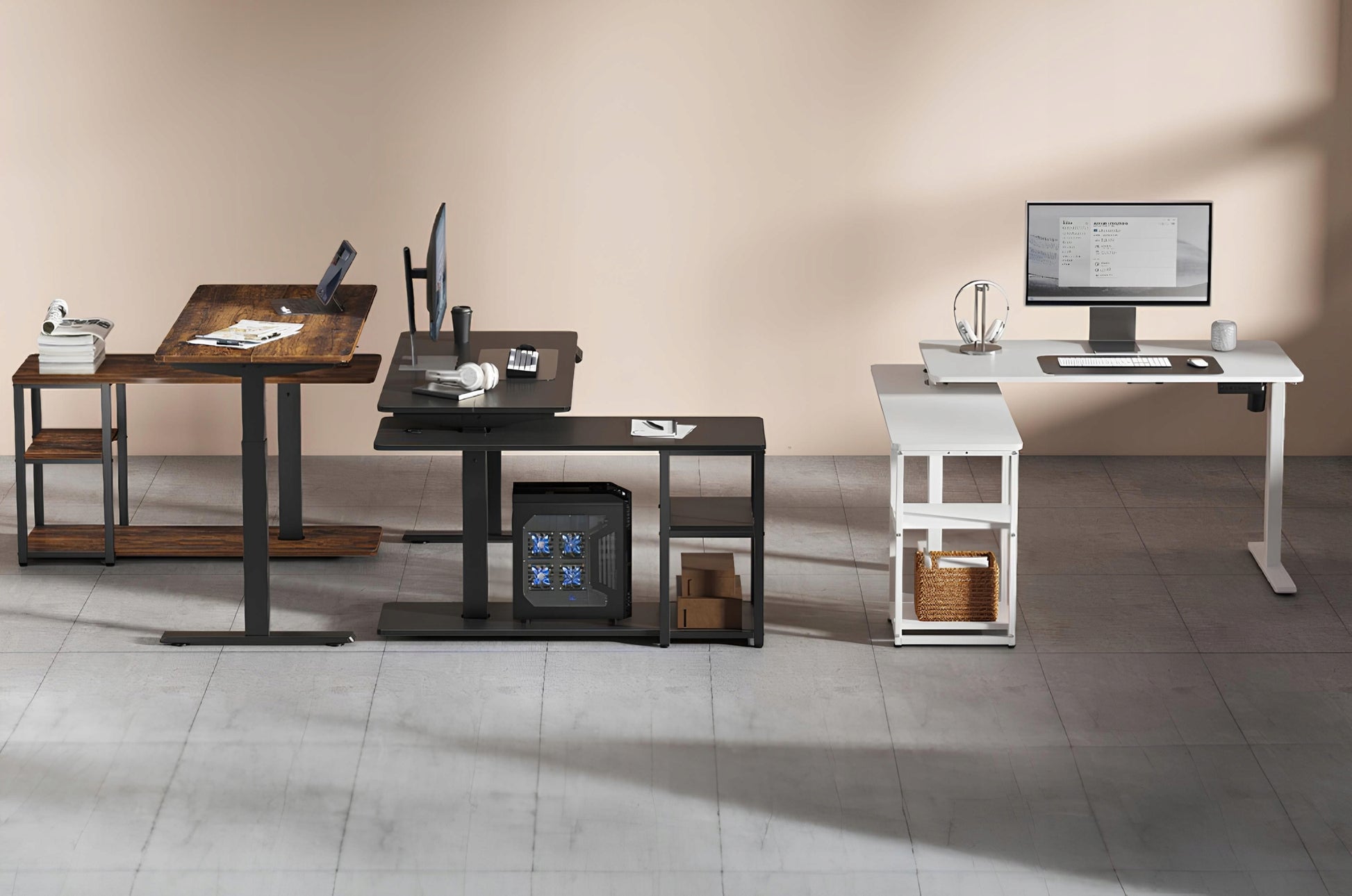 Ergonomiškas DIDELIS elektrinis baltas stalas LORIS