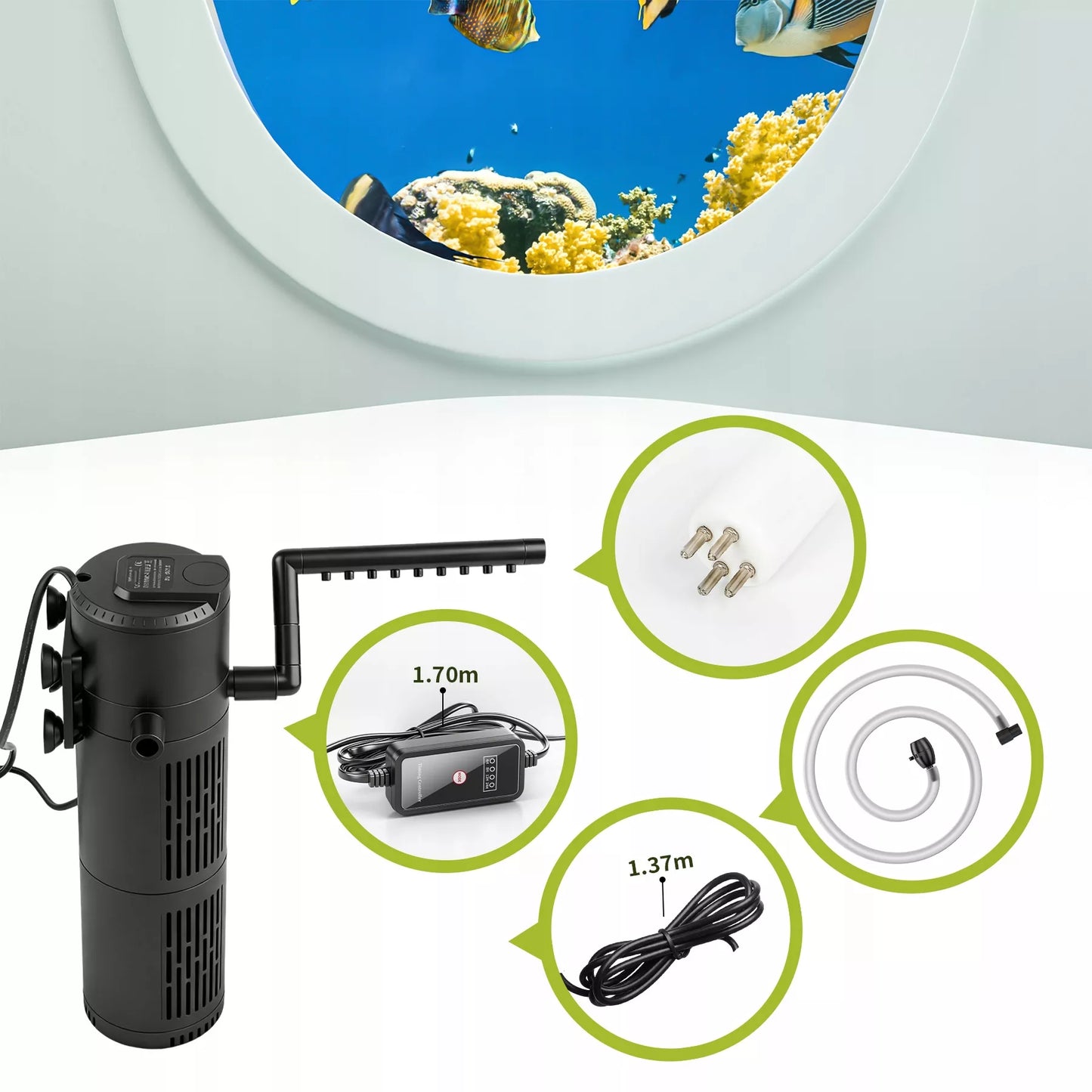 VIDINIS AKVARIUMO FILTRAS iki 150 L 5 IN 1 SU UV-C LEMPA 500 l/h