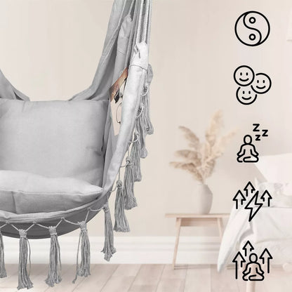 PAKRAMOJAMAS SODINĖS FOTELIS BRAZILIŠKAS KRĖSLAS HAMAKAS SVYTYVĖ KOKONAS 2 PAGALVĖLĖS