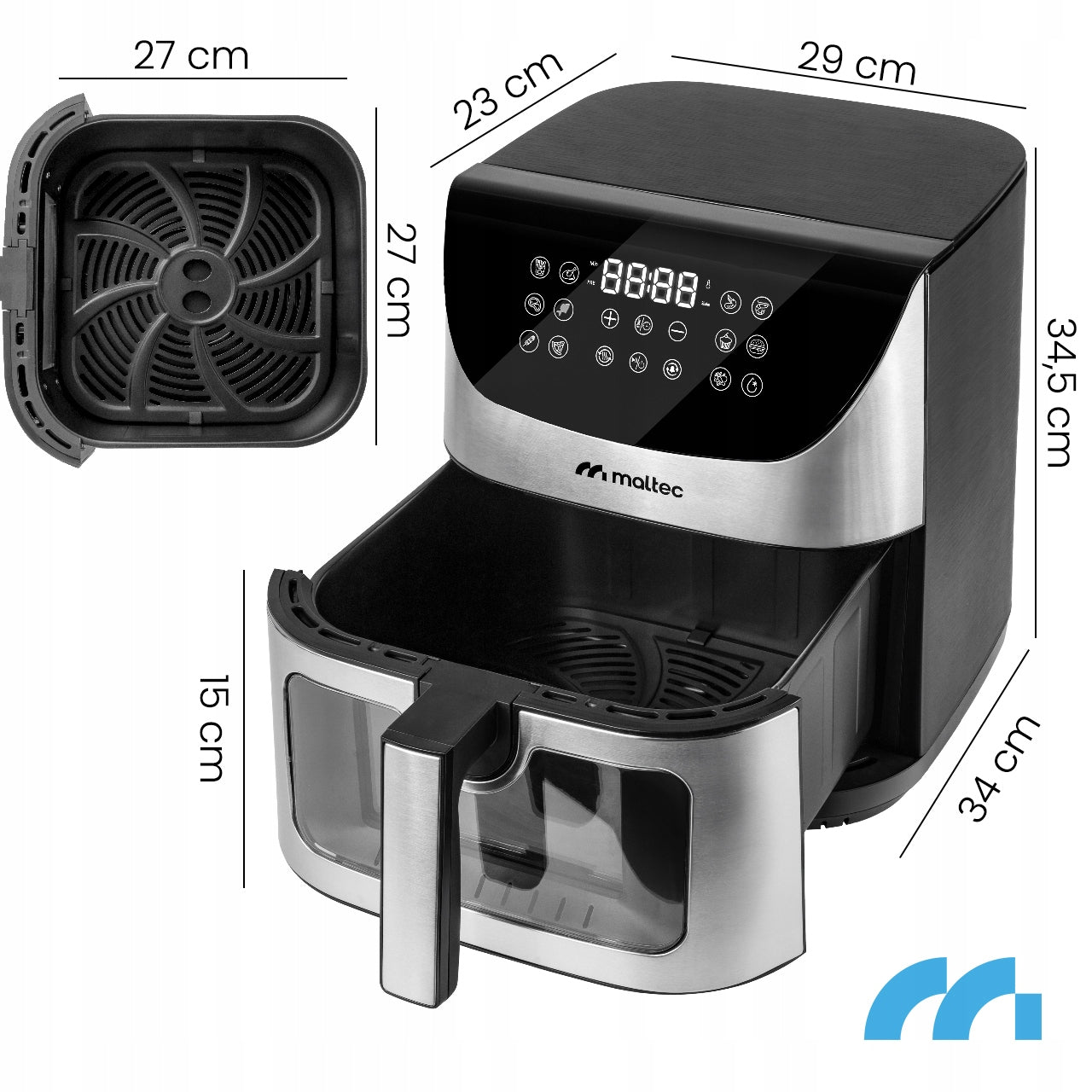 BE matou*riebalų* gruzdintuvė 9 L, didelė, galinga, su langu, 1800 W