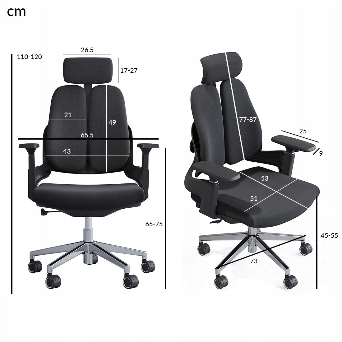 Ergonomiška biuro kėdė, besisukanti, reguliuojama, DIDELĖ, medžiaginė, juoda