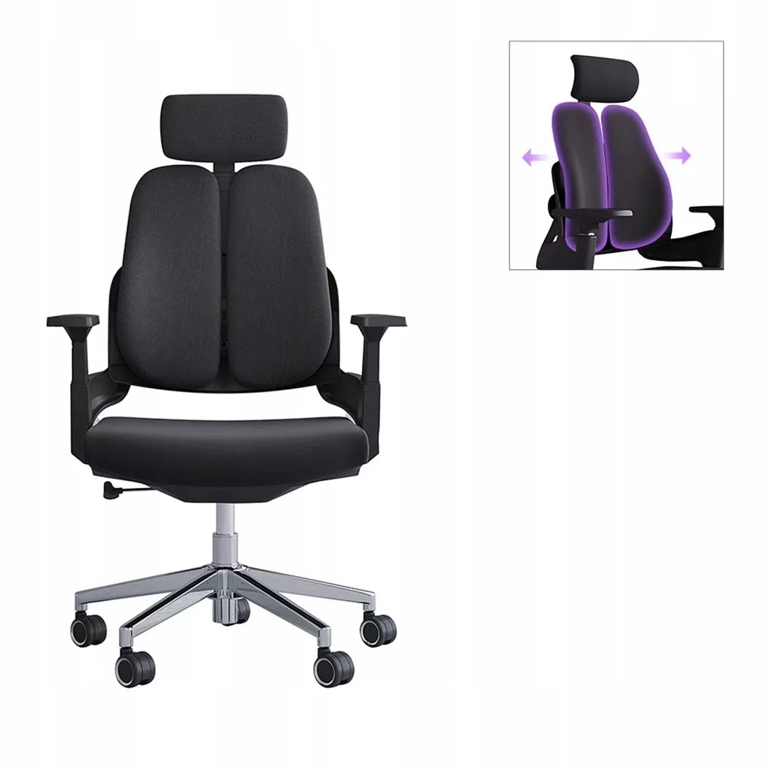 Ergonomiška biuro kėdė, besisukanti, reguliuojama, DIDELĖ, medžiaginė, juoda