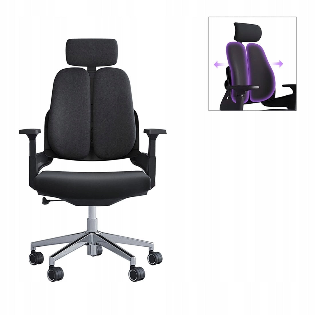 Ergonomiška biuro kėdė, besisukanti, reguliuojama, DIDELĖ, medžiaginė, juoda