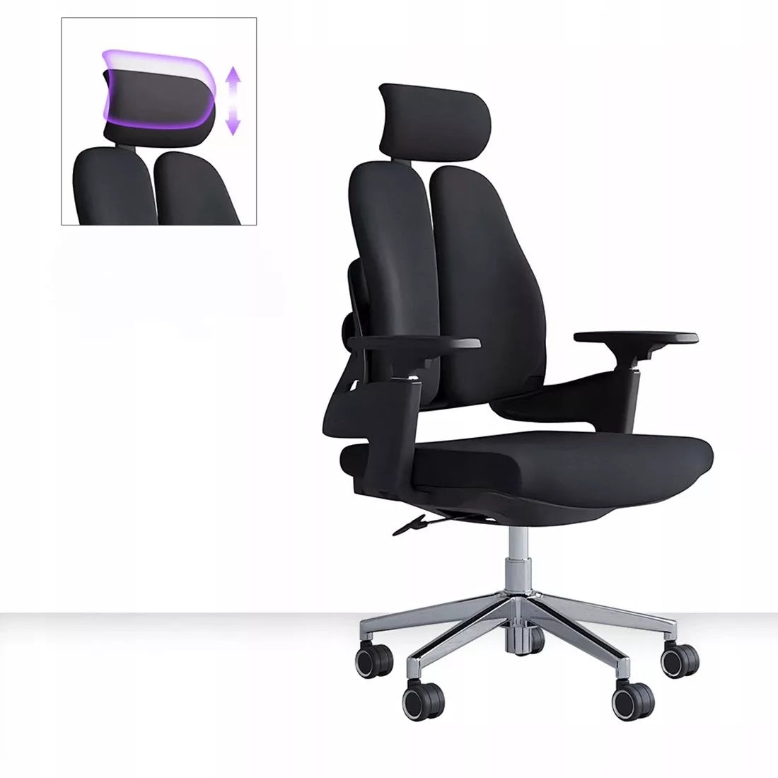 Ergonomiška biuro kėdė, besisukanti, reguliuojama, DIDELĖ, medžiaginė, juoda