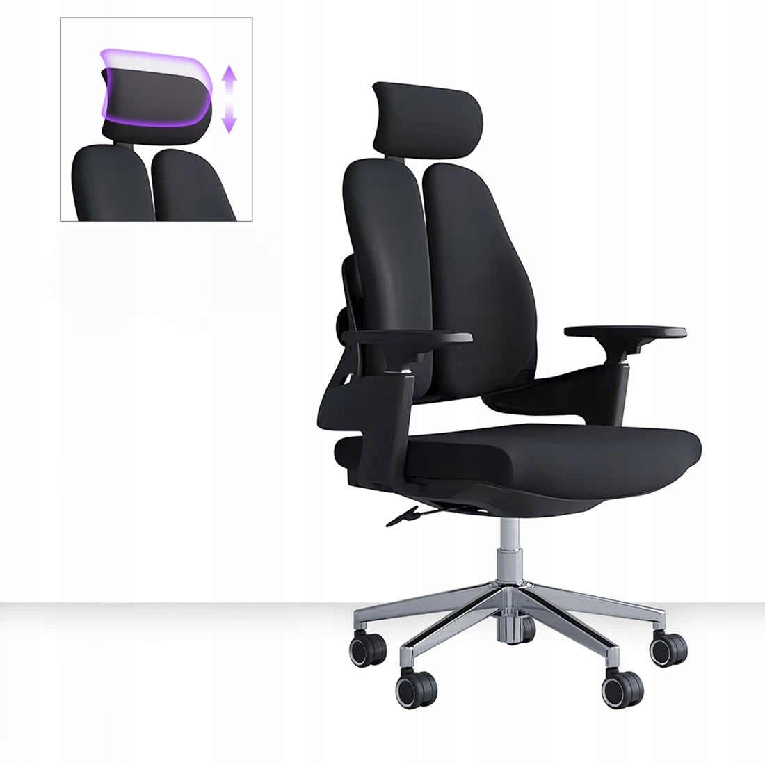 Ergonomiška biuro kėdė, besisukanti, reguliuojama, DIDELĖ, medžiaginė, juoda