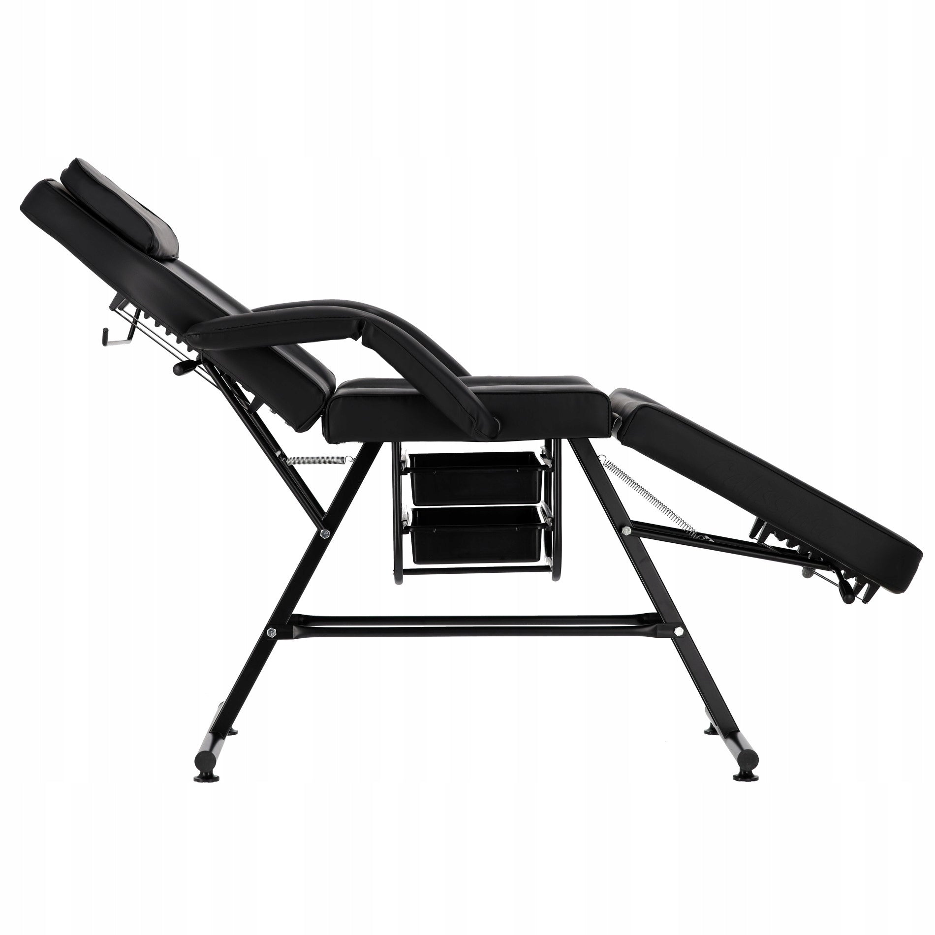 Grožio procedūrų fotelis su padėklais, juodas, SPA lova, tatuiruotėms