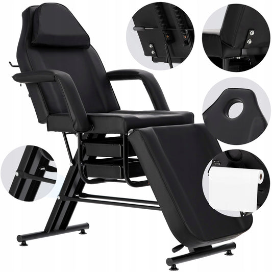 Grožio procedūrų fotelis su padėklais, juodas, SPA lova, tatuiruotėms