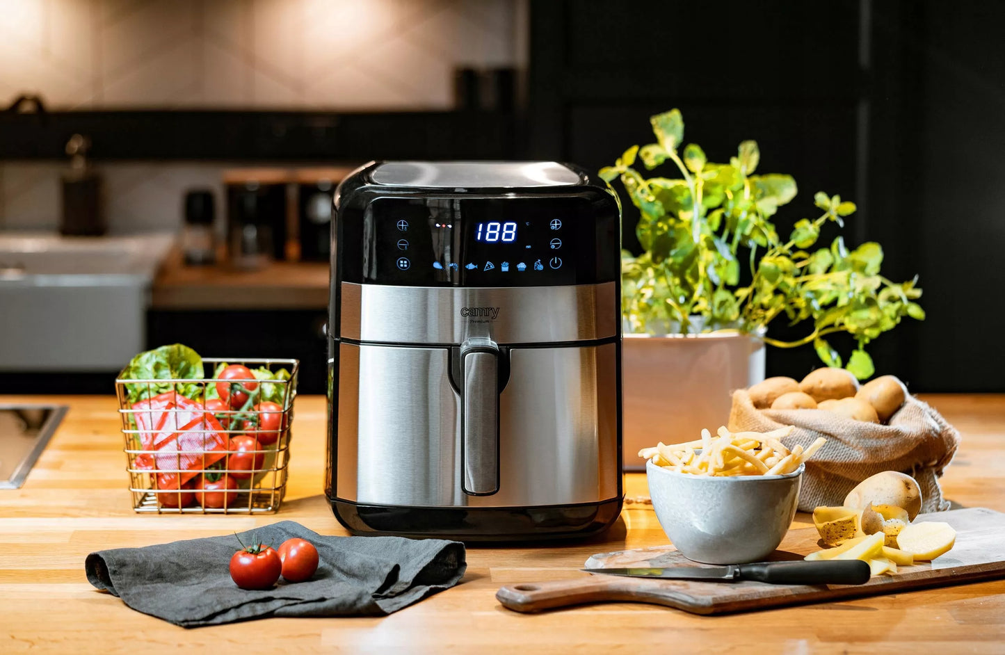 Bekondensinis gruzdintuvas 5L Airfryer 9 PROGRAMOS laikmatis LED Camry CR6311