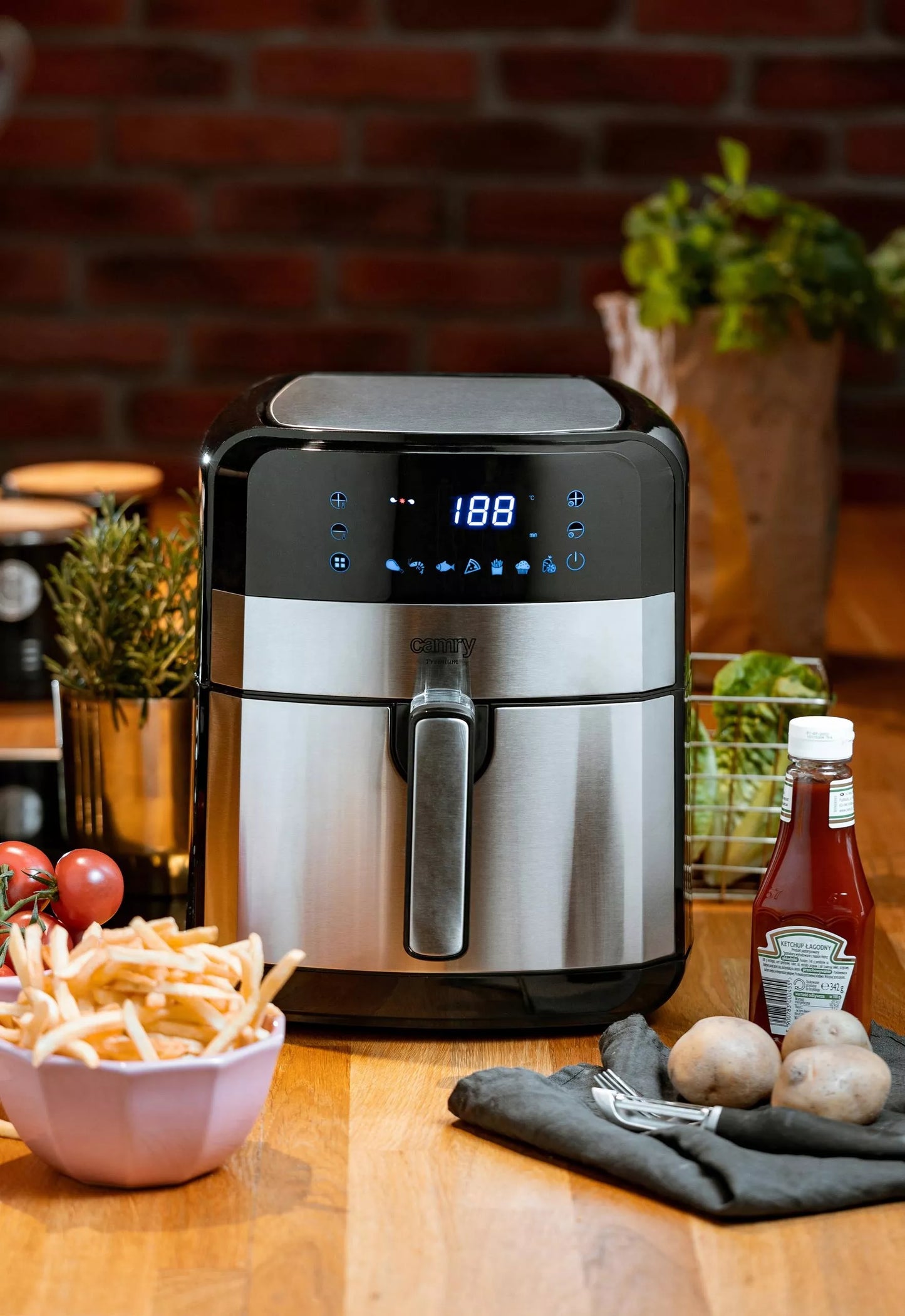 Bekondensinis gruzdintuvas 5L Airfryer 9 PROGRAMOS laikmatis LED Camry CR6311