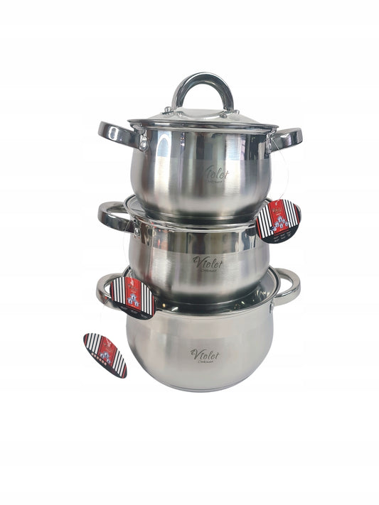 VIOLET NERŪDUIJANČIO PLIENO PUODŲ RINKINYS, Ø14/16/18/20/22/24cm, plienas