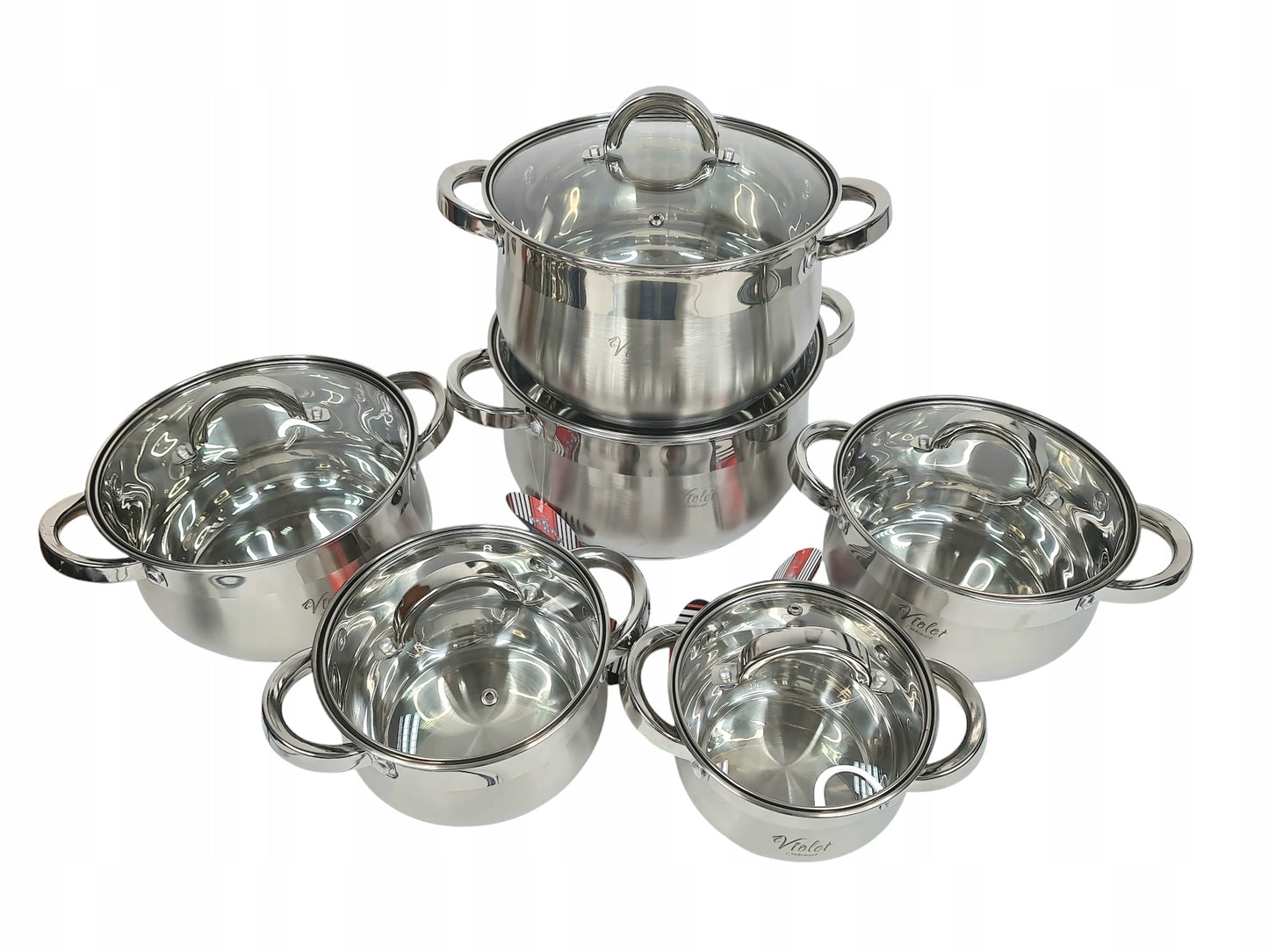 VIOLET NERŪDUIJANČIO PLIENO PUODŲ RINKINYS, Ø14/16/18/20/22/24cm, plienas