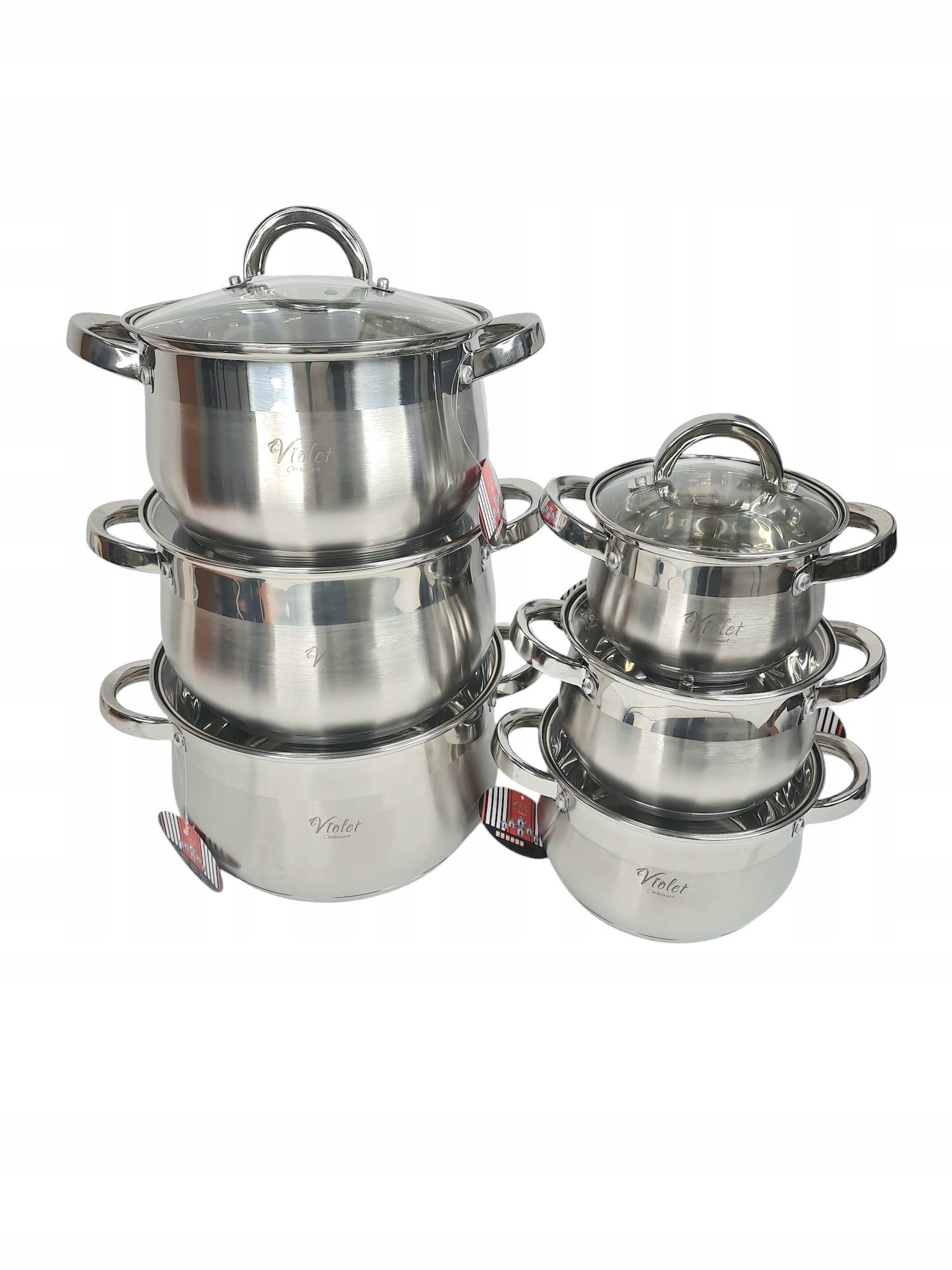 VIOLET NERŪDUIJANČIO PLIENO PUODŲ RINKINYS, Ø14/16/18/20/22/24cm, plienas