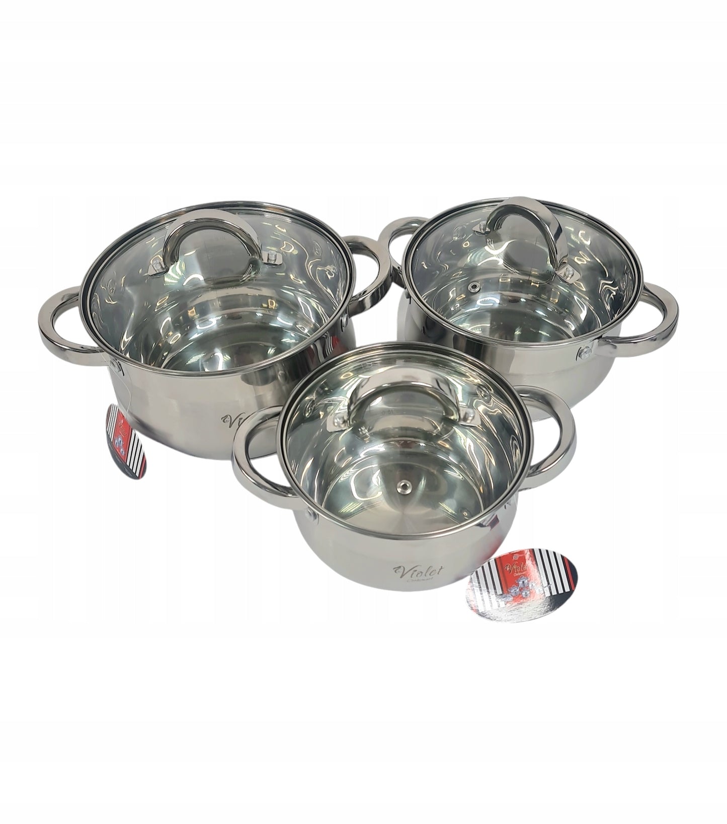 VIOLET NERŪDUIJANČIO PLIENO PUODŲ RINKINYS, Ø14/16/18/20/22/24cm, plienas