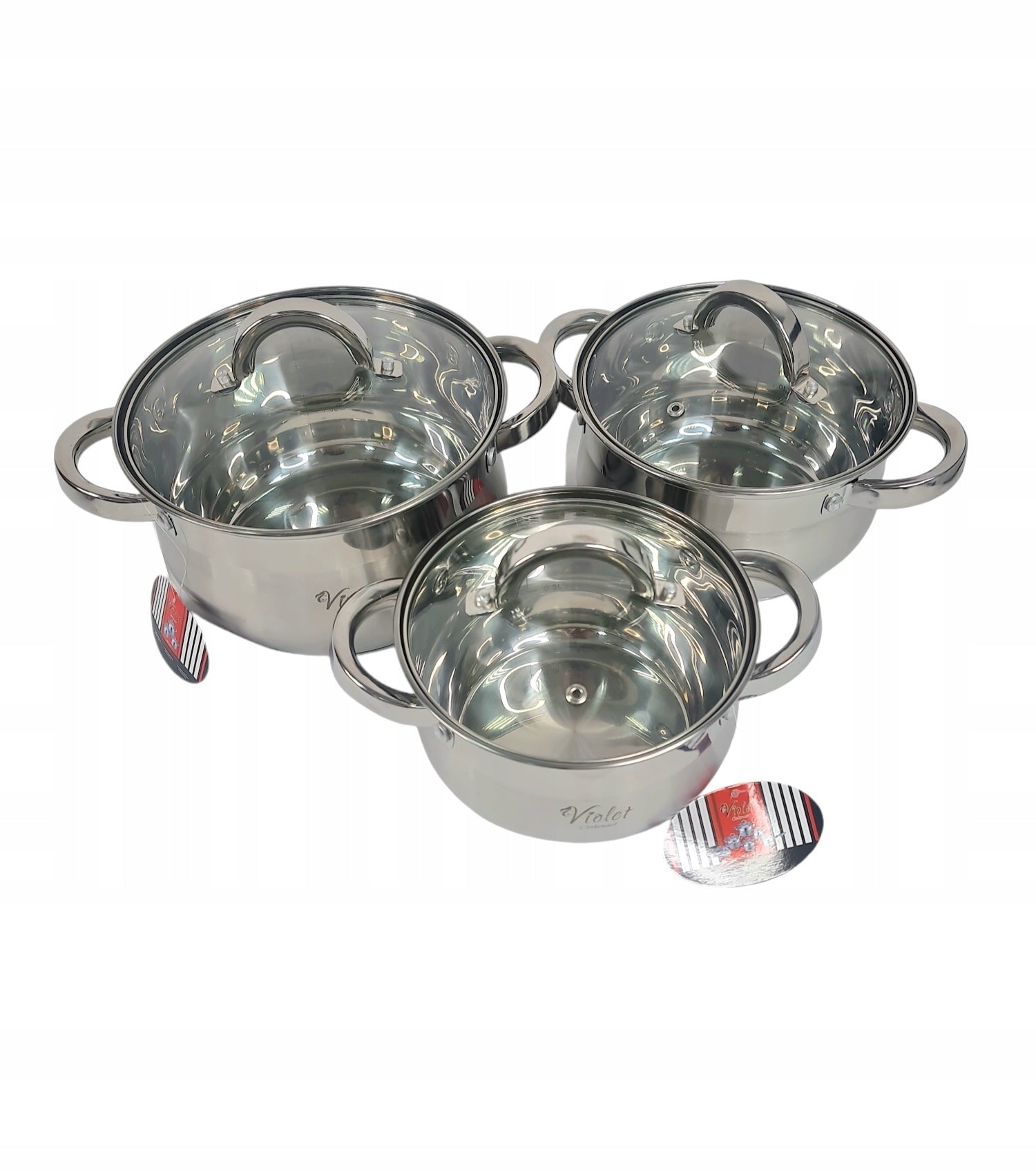VIOLET NERŪDUIJANČIO PLIENO PUODŲ RINKINYS, Ø14/16/18/20/22/24cm, plienas