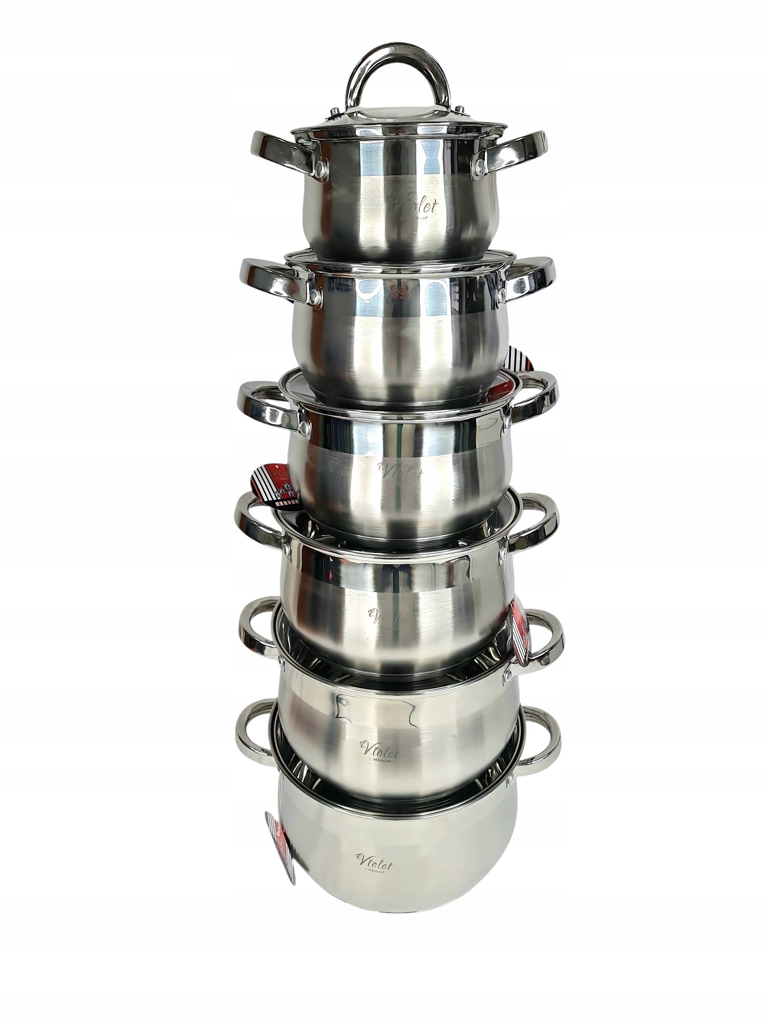VIOLET NERŪDUIJANČIO PLIENO PUODŲ RINKINYS, Ø14/16/18/20/22/24cm, plienas