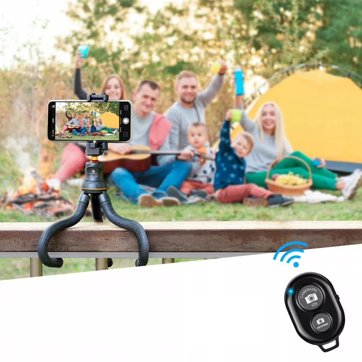 Lankstus K&F trikojis stovas fotoaparatui ir telefonui + Bluetooth nuotolinio valdymo pultelis