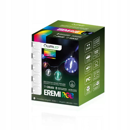 SODO SOLARINĖ GIRLIANDA 20 LED 10m ŠILTAS RGB SPALVOTAS APŠVIETIMAS LEMPUTĖS