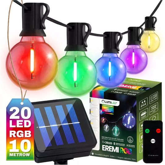 SODO SOLARINĖ GIRLIANDA 20 LED 10m ŠILTAS RGB SPALVOTAS APŠVIETIMAS LEMPUTĖS
