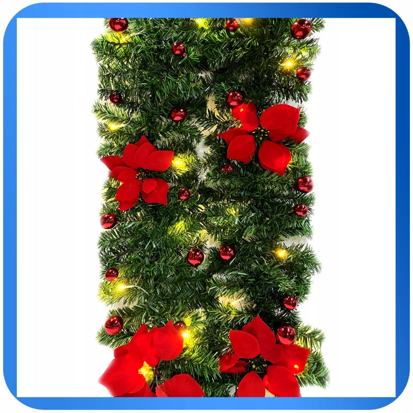 Kalėdinė girlianda tiršta su LED lemputėmis 270 cm, puošmena gėlė, AUKŠČIAUSIA KOKYBĖ