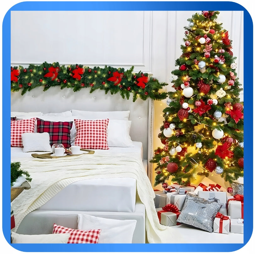 Kalėdinė girlianda tiršta su LED lemputėmis 270 cm, puošmena gėlė, AUKŠČIAUSIA KOKYBĖ